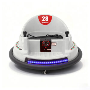 Kids Ride‑On LED Bumper Car – Rechargeable Electric Ride-On with 360° Spin, LED Lights & Built-in Music - White