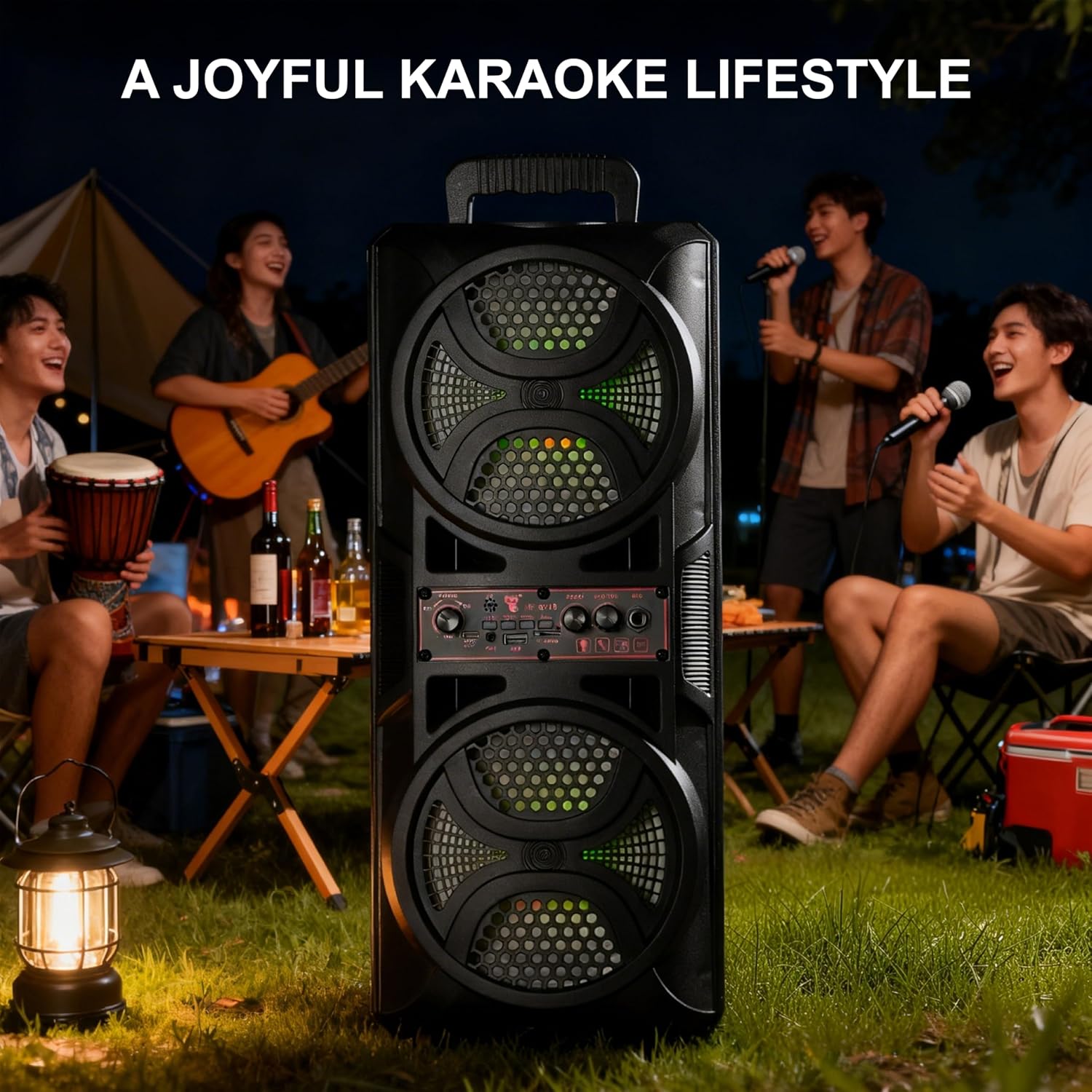 Alivio Portable Dual 6.5" Wireless Bluetooth Speaker with Mic, FM Radio, USB & AUX (Black) - Image 6