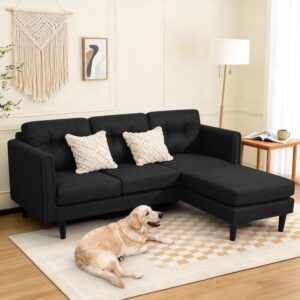 Alvio Modern L-Shaped Sectional Sofa with Movable Chaise – Breathable Linen Fabric, High-Density Foam Cushions, Washable Covers, Flexible Left Right Layout, Sturdy Wood Frame with 400kg Capacity