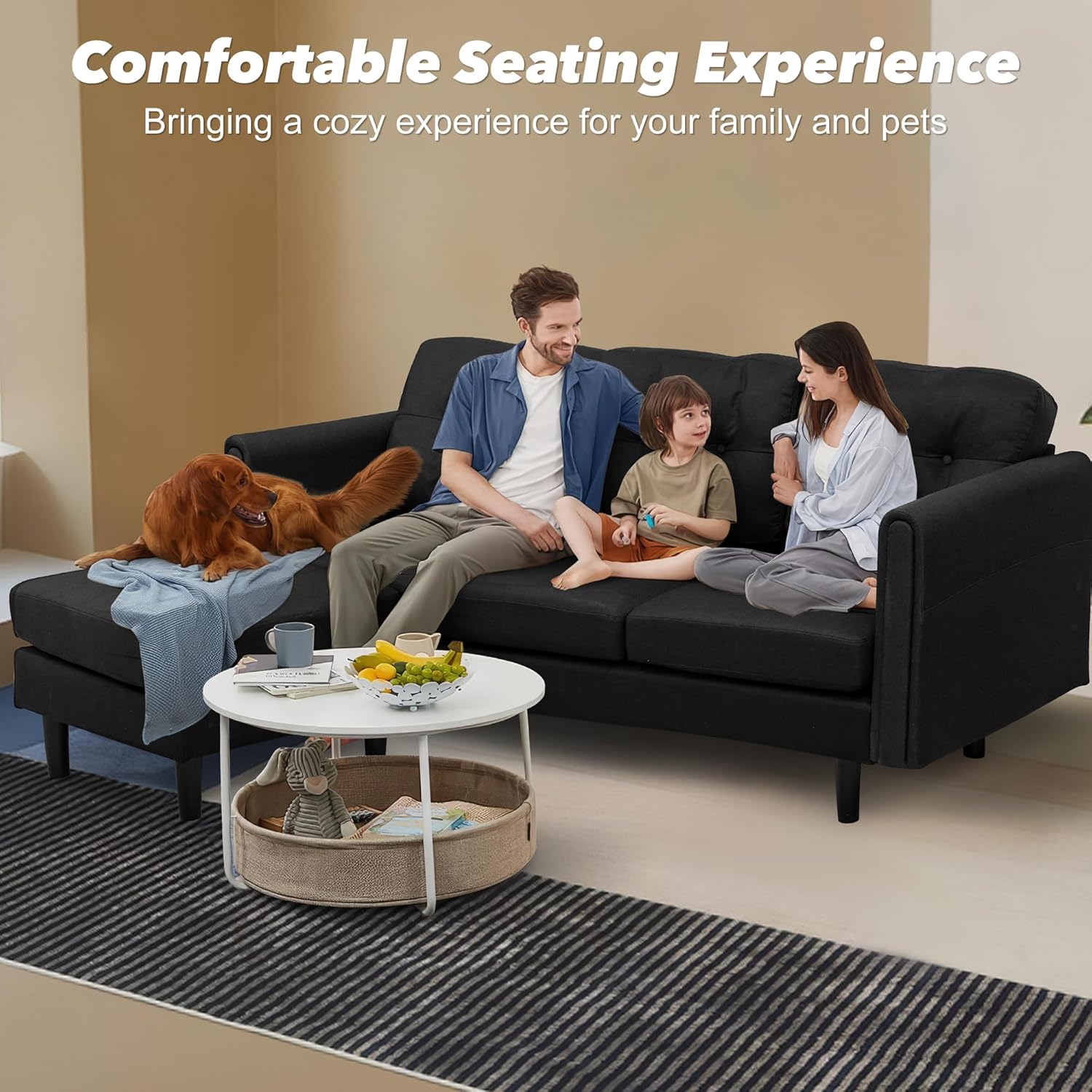 Alvio Modern L-Shaped Sectional Sofa with Movable Chaise – Breathable Linen Fabric, High-Density Foam Cushions, Washable Covers, Flexible Left Right Layout, Sturdy Wood Frame with 400kg Capacity - Image 5