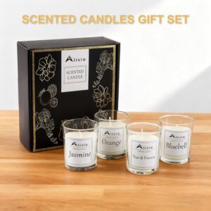 Alivio 4Pc Scented Candles Gift Set - 100 Percent Natural Soy Wax, Aromatherapy Candles for Stress Relief & Relaxation Long-Lasting Fragrance for Home, Spa & Office (Pack of 4 Piece)