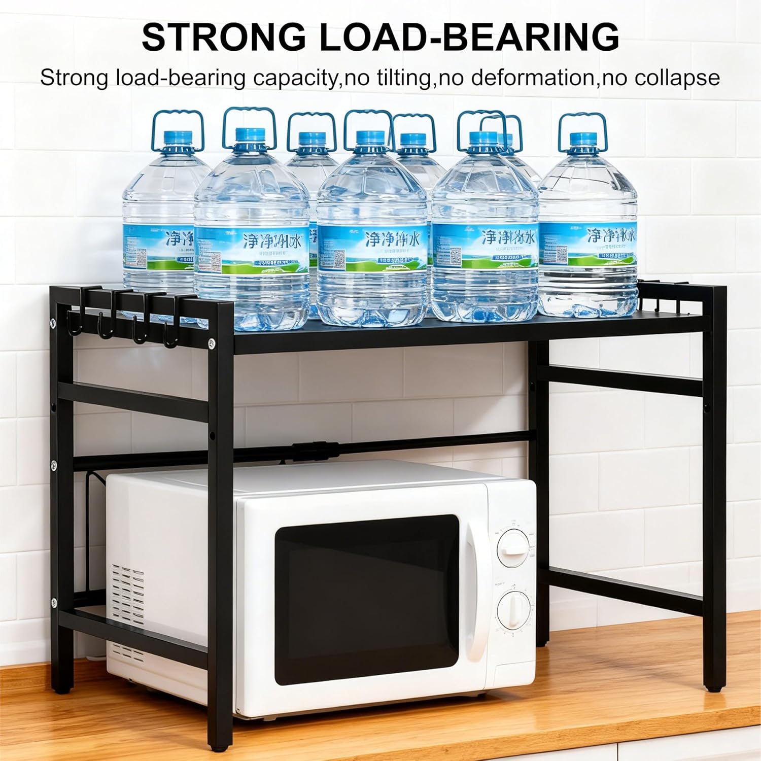 Alivio Multifunctional Expandable Desktop & Kitchen Microwave Storage Rack – Adjustable, Heavy-Duty, Heat-Resistant Countertop Organizer with Hook - Image 9