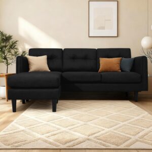 Alvio Modern L-Shaped Sectional Sofa with Movable Chaise – Breathable Linen Fabric, High-Density Foam Cushions, Washable Covers, Flexible Left Right Layout, Sturdy Wood Frame with 400kg Capacity