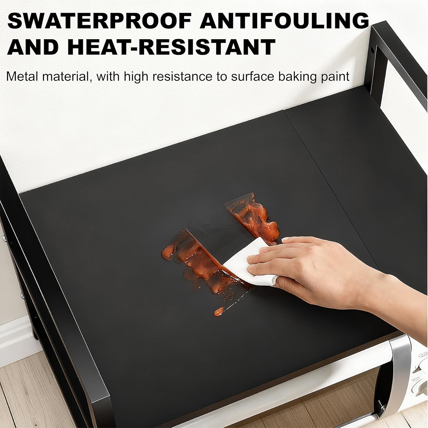 Alivio Multifunctional Expandable Desktop & Kitchen Microwave Storage Rack – Adjustable, Heavy-Duty, Heat-Resistant Countertop Organizer with Hook - Image 8