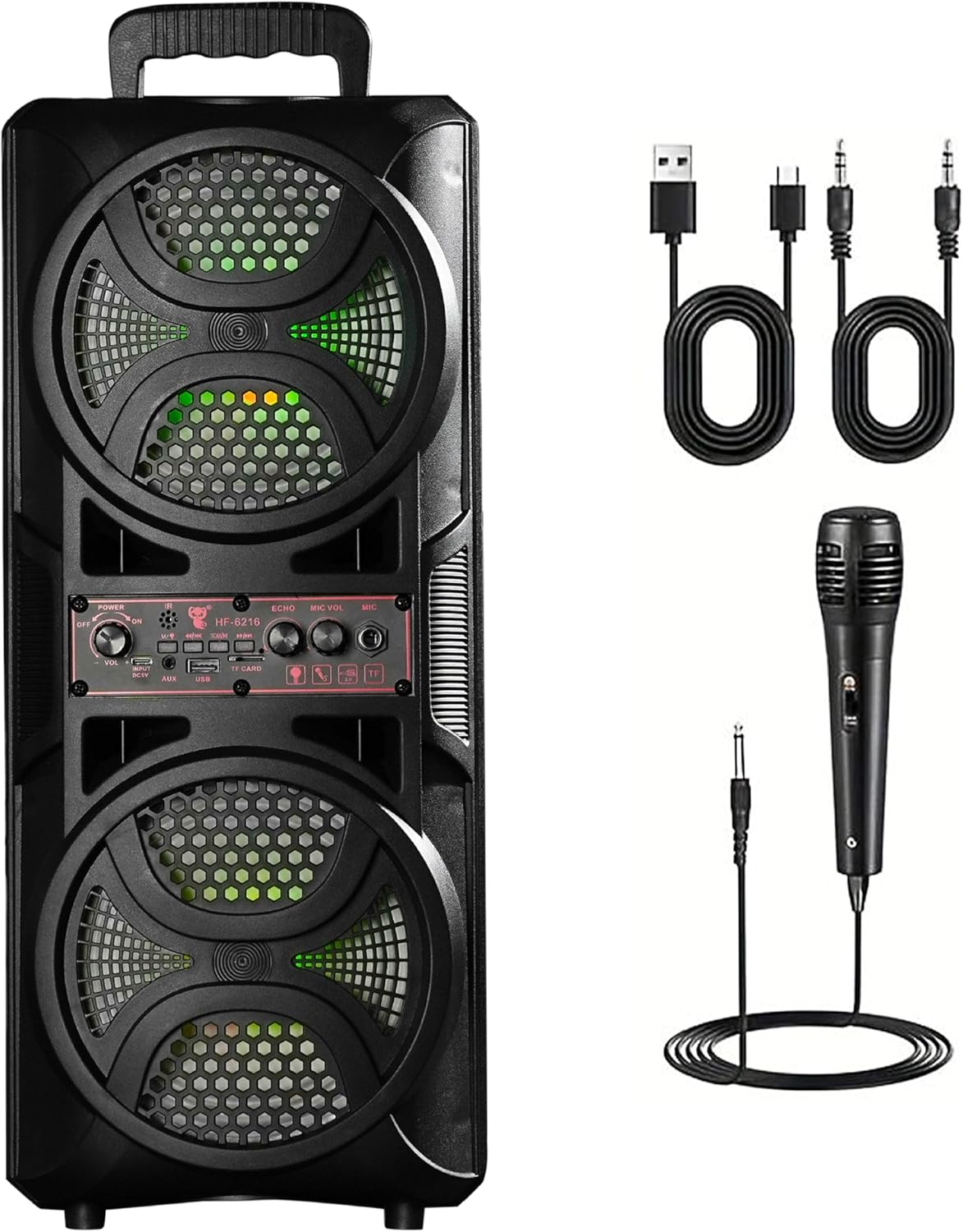 Alivio Portable Dual 6.5" Wireless Bluetooth Speaker with Mic, FM Radio, USB & AUX (Black) - Image 9