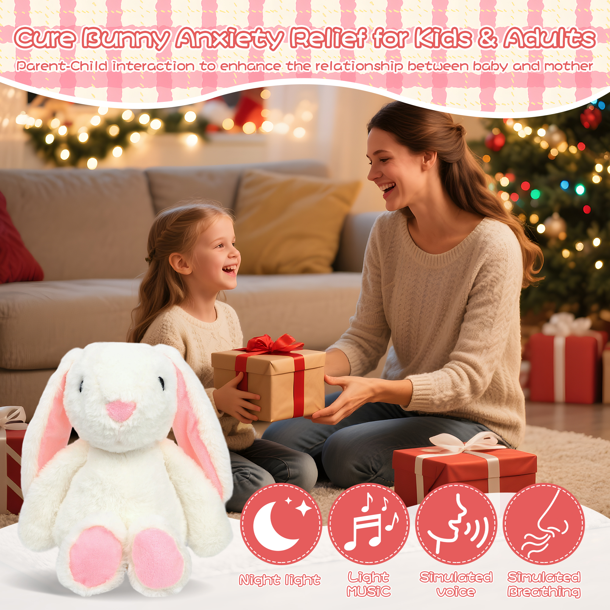 Alivio Singing Music Bunny - Baby Sleep Soother Plush Toy, 4 Modes Music, Breathing, Belly Fluctuation & Warm Light, Ultra Soft Cuddly Bunny for Newborns, Infants & Toddlers (White) - Image 2