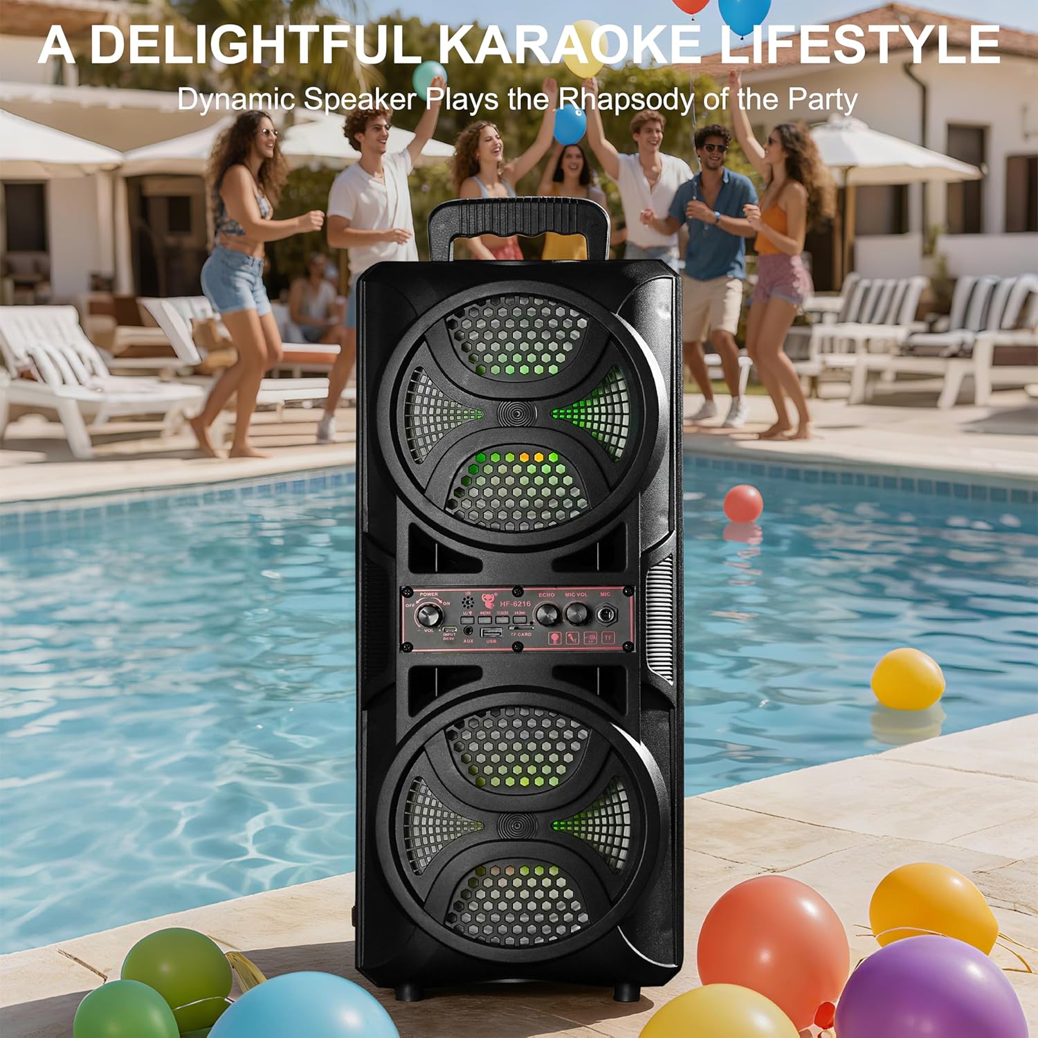 Alivio Portable Dual 6.5" Wireless Bluetooth Speaker with Mic, FM Radio, USB & AUX (Black) - Image 3