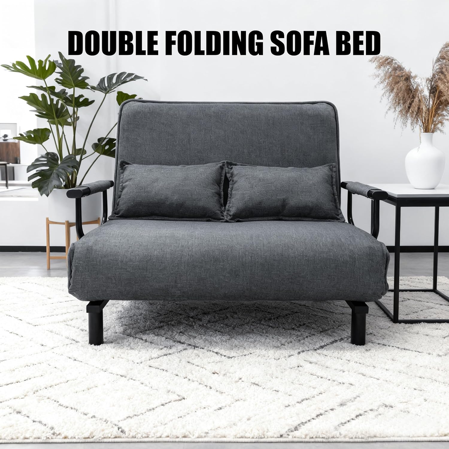 Alivio Double Folding Sofa Bed – 2-in-1 Convertible Sofa Cum Bed with Wide Armrests, 6-Level Adjustable Backrest, Virgin Cotton Filling, Comfortable Foldable Sleeper for Home & Living Room (Grey) - Image 3