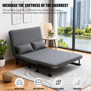 Alivio Double Folding Sofa Bed – 2-in-1 Convertible Sofa Cum Bed with Wide Armrests, 6-Level Adjustable Backrest, Virgin Cotton Filling, Comfortable Foldable Sleeper for Home & Living Room (Grey)