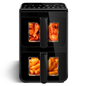 10L Dual Zone Digital Air Fryer with Viewing Windows – Double Basket, Independent Controls, LED Touch Panel, 1700W Healthy Oil-Free Cooker