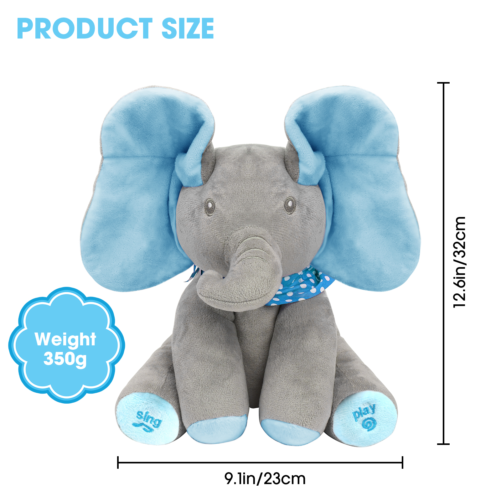 Alivio Peek A Boo Singing Elephant Plush Toy, Talking Singing Elephant Plush Huggable Baby Toy for Baby Toddlers Kids Boys Girls (Blue & Grey / Pink & Grey) - Image 15