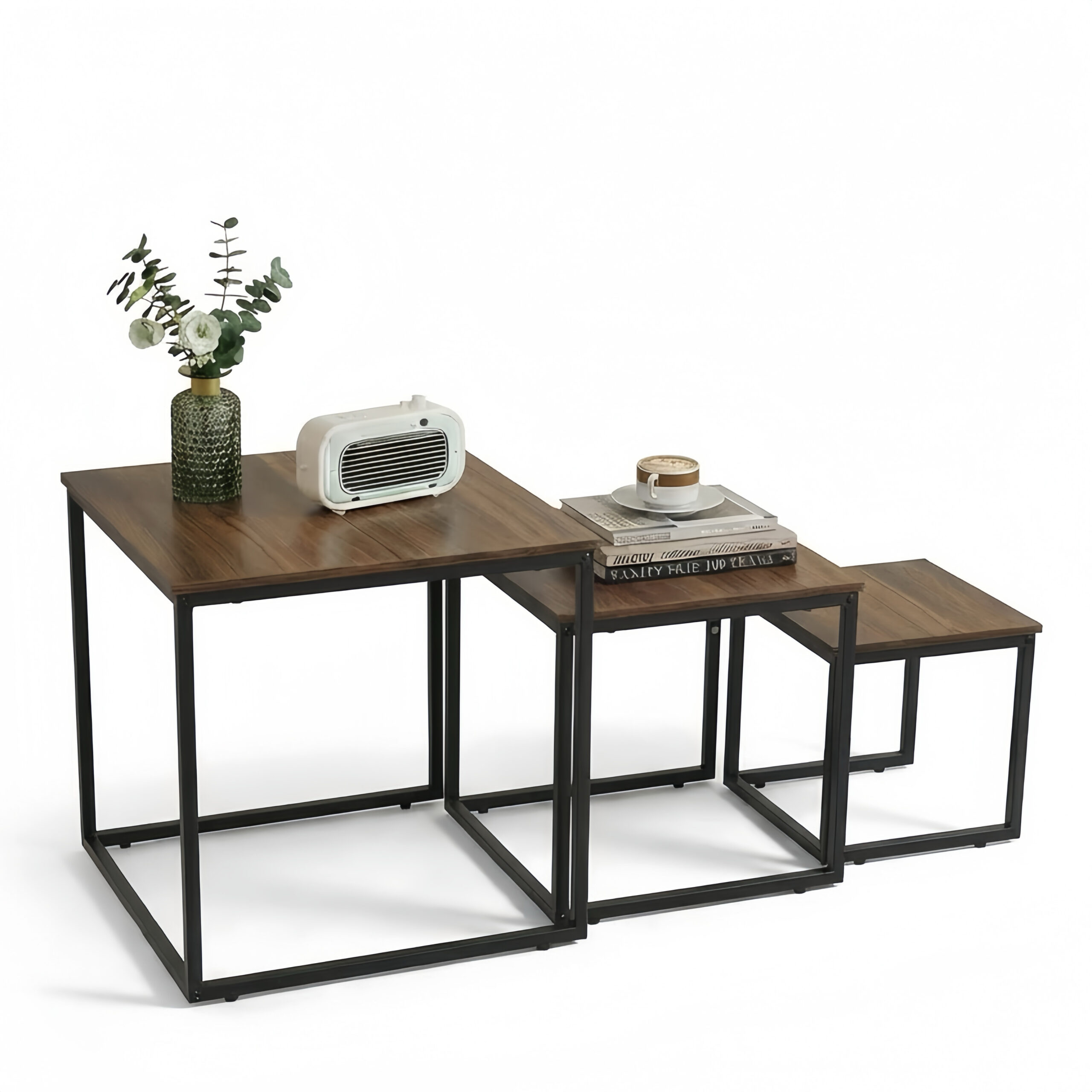 Alivio Industrial Nesting Coffee Tables with Sturdy Metal Base & Wood Finish Tops – Compact Space-Saving Center Table - Image 12