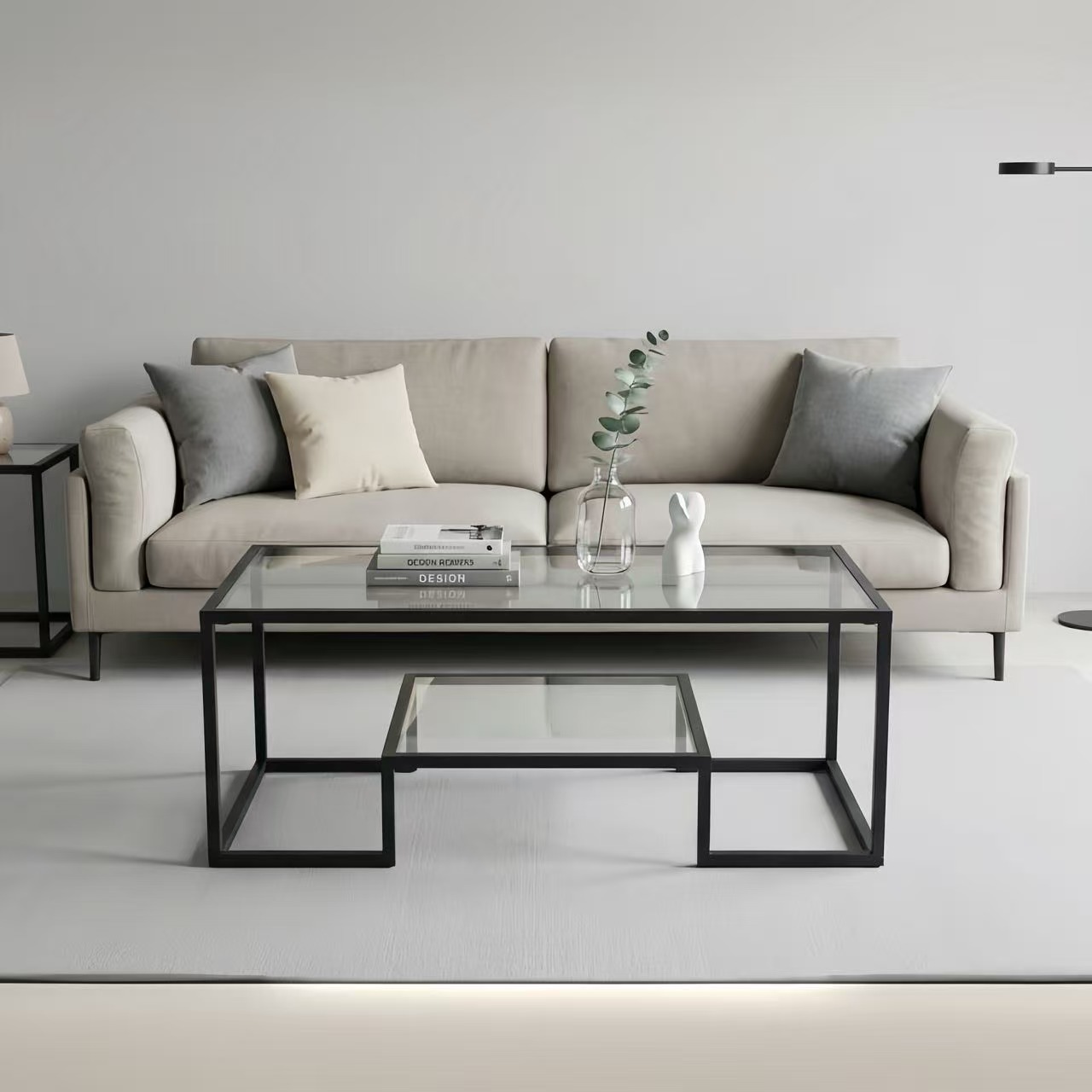 Alivio 2-Tier Modern Industrial Coffee Table with Metal Frame & Glass Top – Dual Storage Shelves, Sturdy Center Table for Living Room, Home & Office