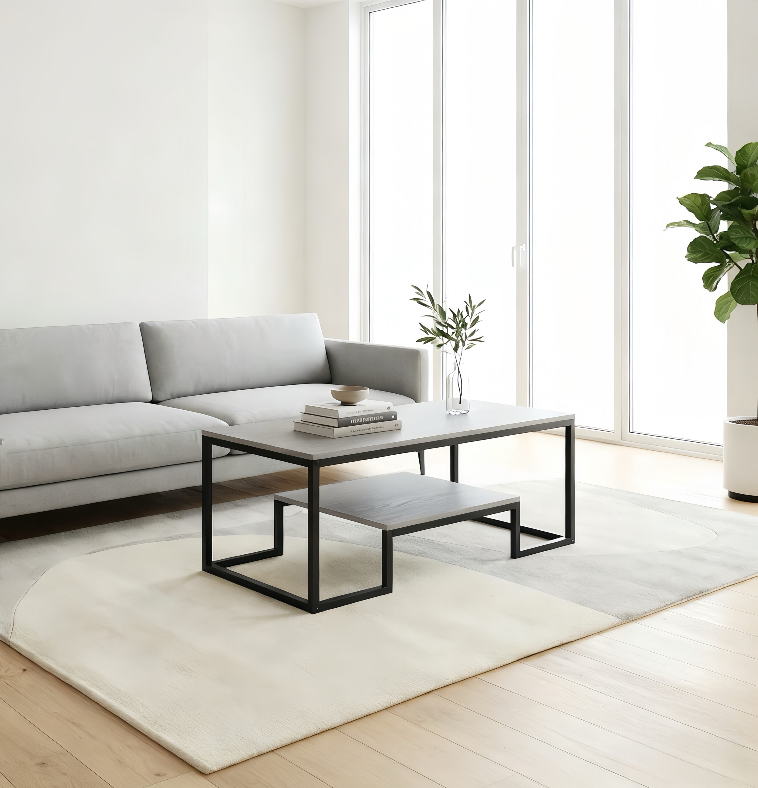 Alivio 2-Tier Modern Industrial Coffee Table with Metal Frame & Glass Top – Dual Storage Shelves, Sturdy Center Table for Living Room, Home & Office - Image 19