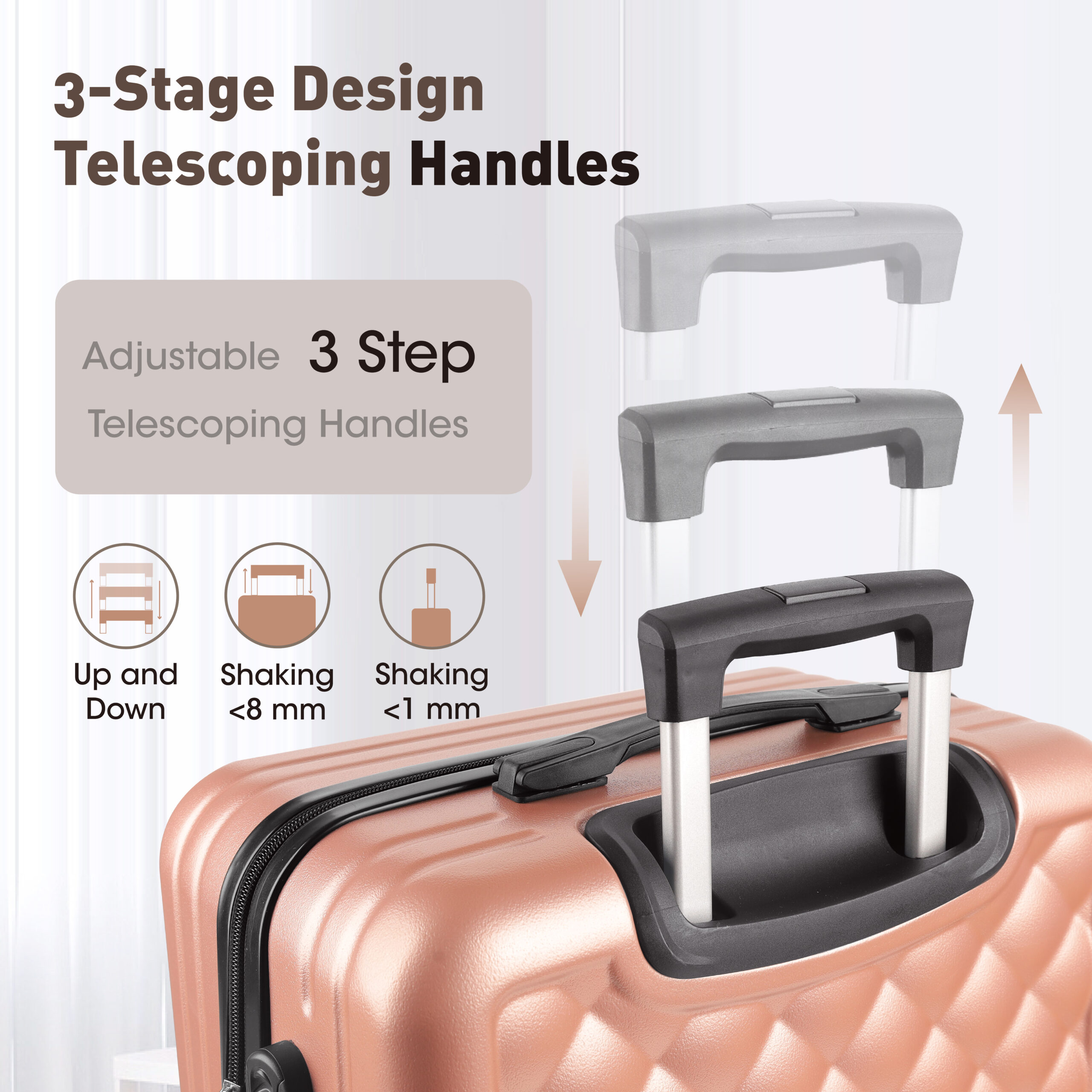 Alivio 4 Piece Luggage Set, Lightweight Hard Shell ABS Suitcase, 3-Stage Adjustable Telescopic Handle Trolley 14, 20, 24, 28in (Pack of 4 Pc) Black / Blue / RoseGold - Image 16