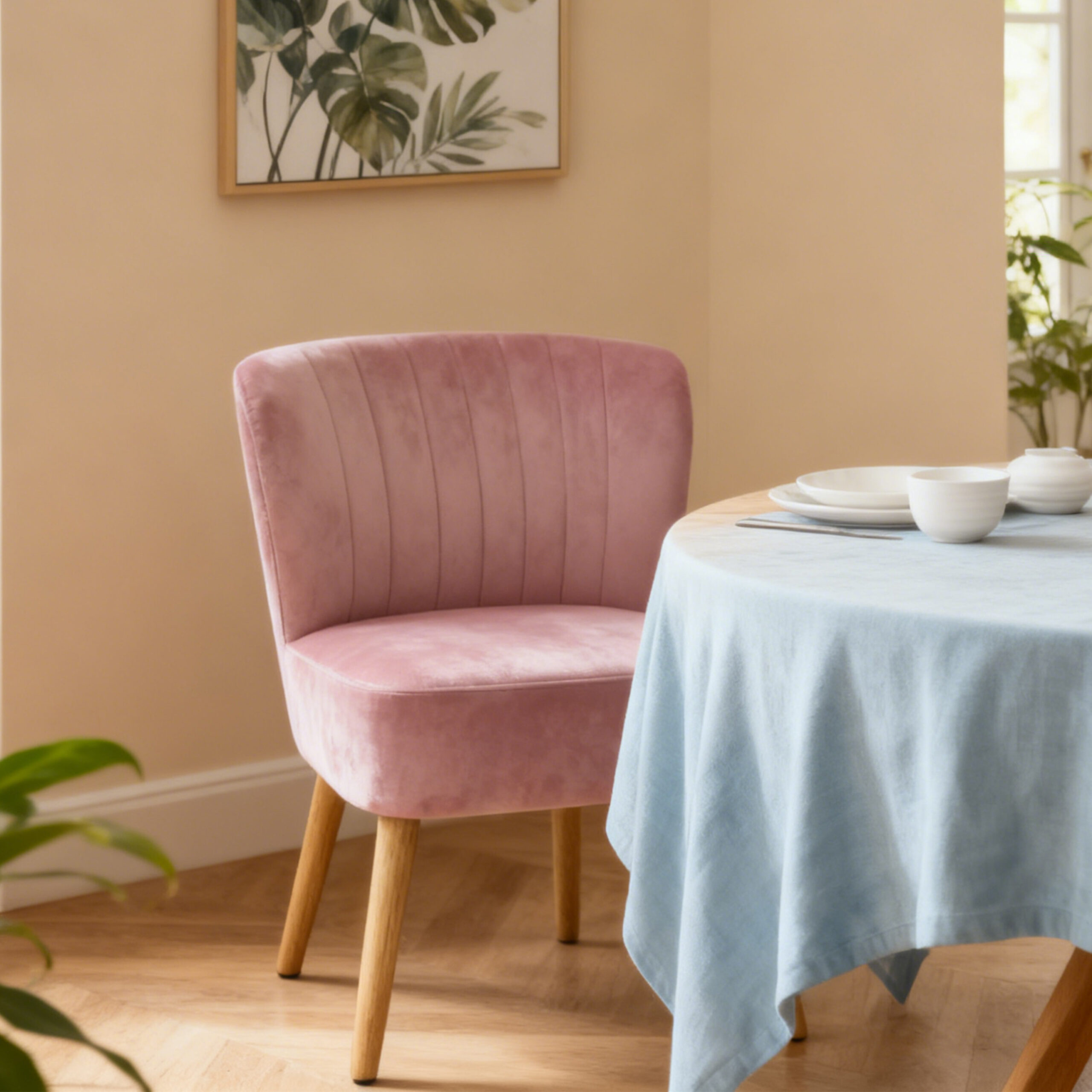 Alivio Ergonomic Accent Chair with Skin-Friendly Breathable Fabric, Thick Cushion, Curved Backrest, Solid Rubber Wood Legs & Anti-Slip Pads, Easy-to-Clean Modern Living Room Chair (Pink) - Image 2