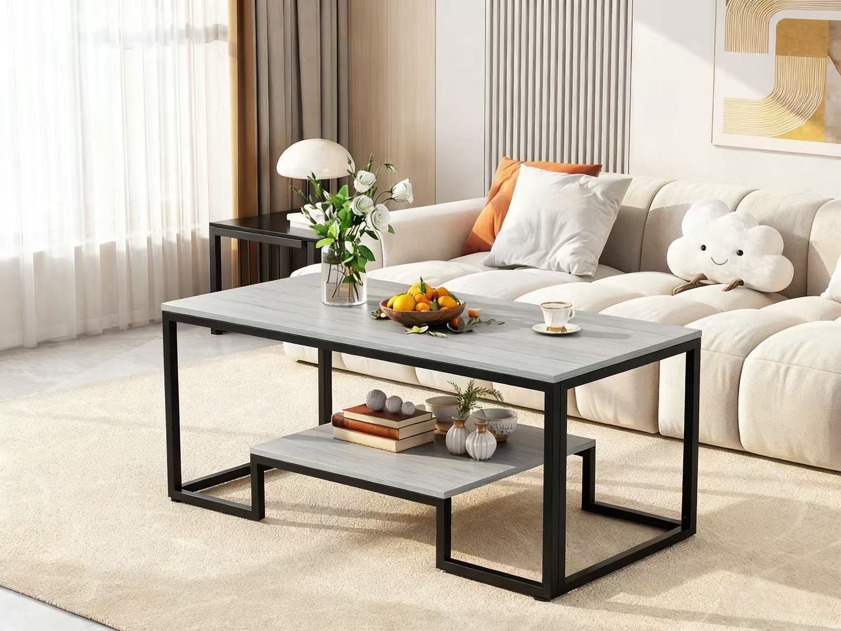 Alivio 2-Tier Modern Industrial Coffee Table with Metal Frame & Glass Top – Dual Storage Shelves, Sturdy Center Table for Living Room, Home & Office - Image 20