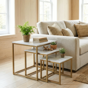 Alivio Industrial Nesting Coffee Tables with Sturdy Metal Base & Wood Finish Tops – Compact Space-Saving Center Table