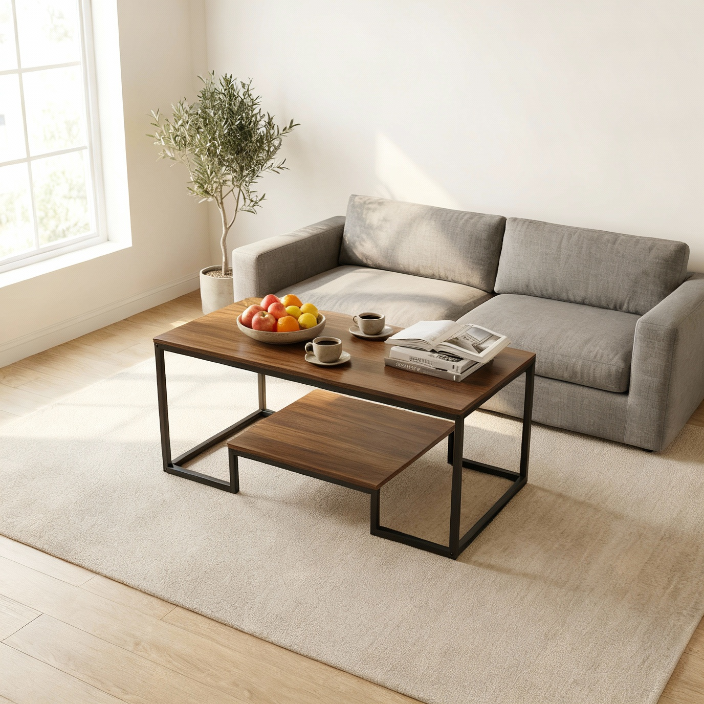 Alivio 2-Tier Modern Industrial Coffee Table with Metal Frame & Glass Top – Dual Storage Shelves, Sturdy Center Table for Living Room, Home & Office - Image 4