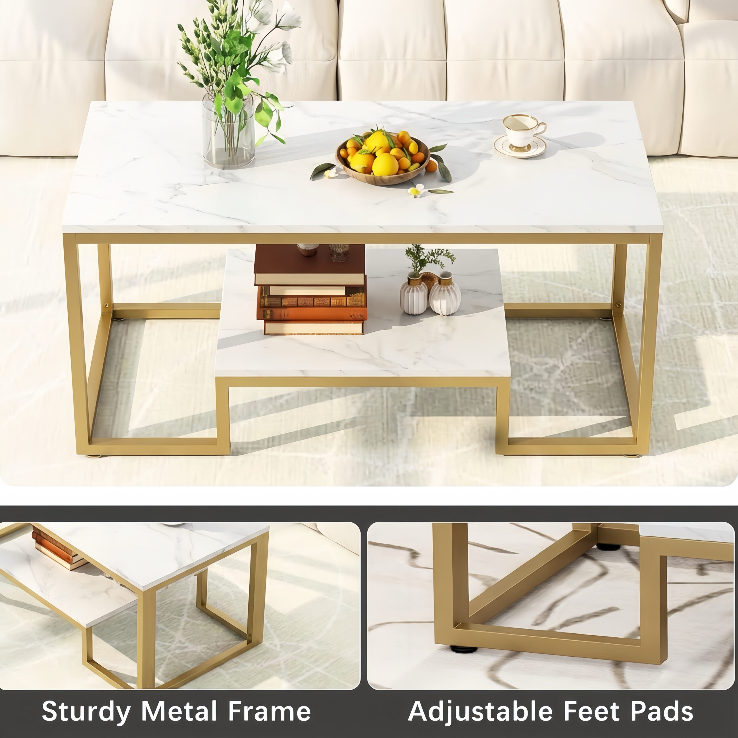 Alivio 2-Tier Modern Industrial Coffee Table with Metal Frame & Glass Top – Dual Storage Shelves, Sturdy Center Table for Living Room, Home & Office - Image 29