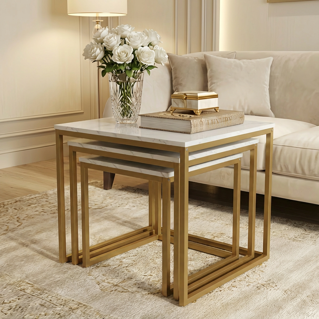 Alivio Industrial Nesting Coffee Tables with Sturdy Metal Base & Wood Finish Tops – Compact Space-Saving Center Table - Image 4