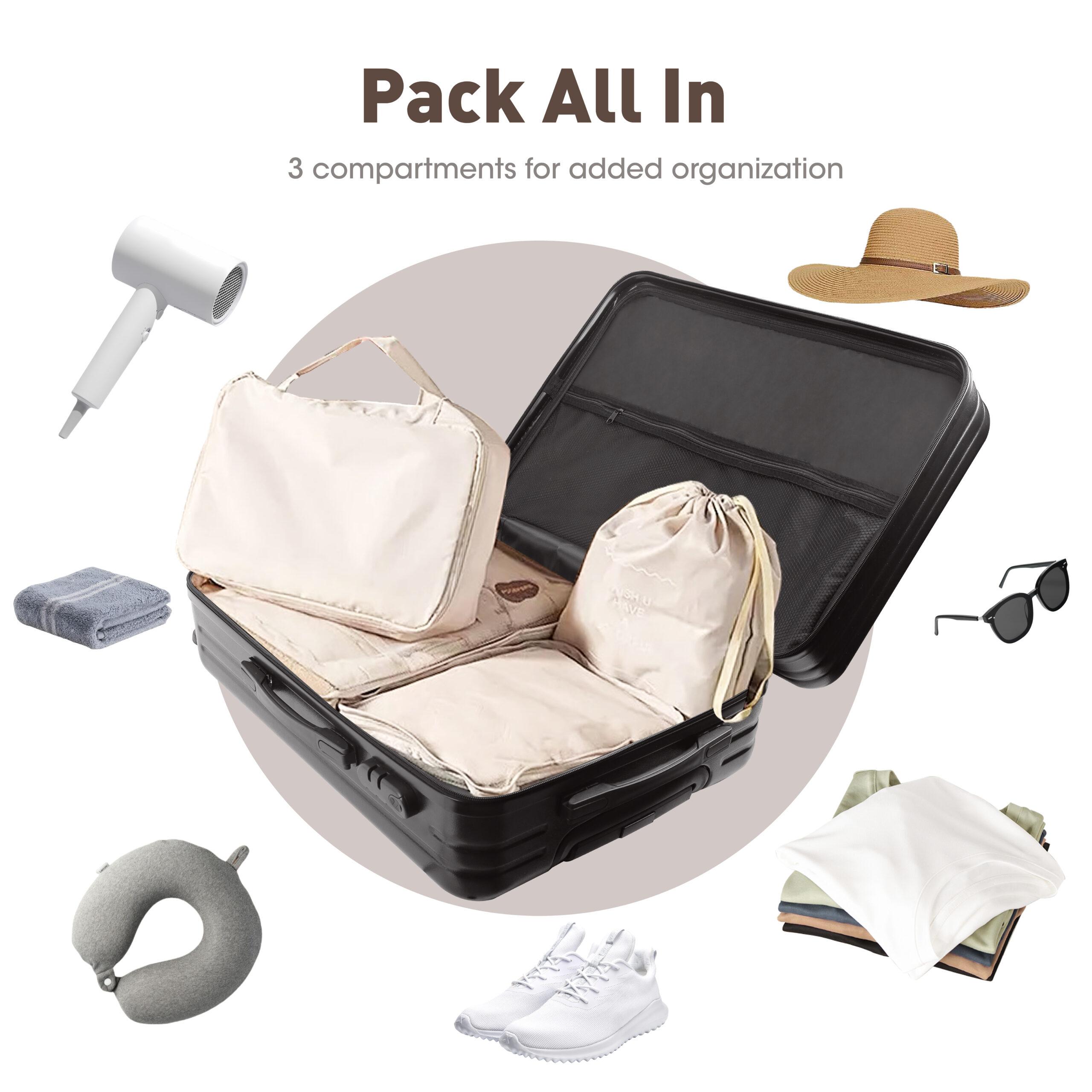 Alivio 4 Piece Luggage Set, Lightweight Hard Shell ABS Suitcase, 3-Stage Adjustable Telescopic Handle Trolley 14, 20, 24, 28in (Pack of 4 Pc) Black / Blue / RoseGold - Image 5