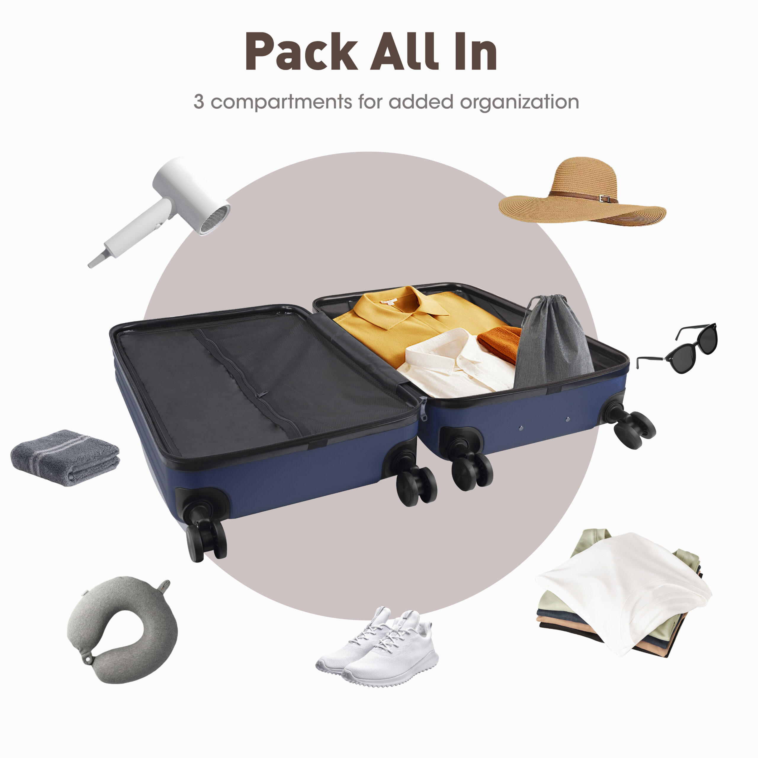 Alivio 4 Piece Luggage Set, Lightweight Hard Shell ABS Suitcase, 3-Stage Adjustable Telescopic Handle Trolley 14, 20, 24, 28in (Pack of 4 Pc) Black / Blue / RoseGold - Image 11