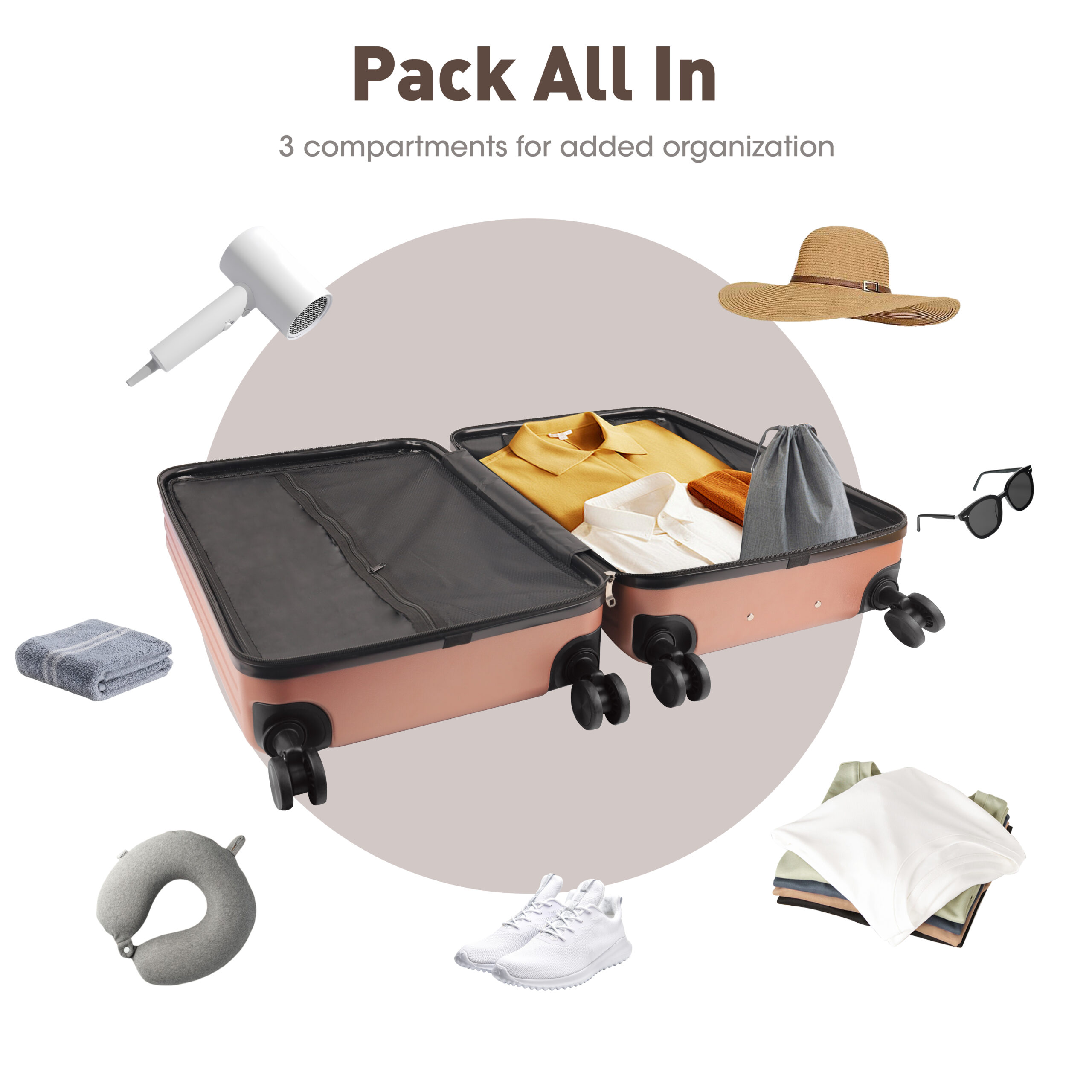 Alivio 4 Piece Luggage Set, Lightweight Hard Shell ABS Suitcase, 3-Stage Adjustable Telescopic Handle Trolley 14, 20, 24, 28in (Pack of 4 Pc) Black / Blue / RoseGold - Image 18