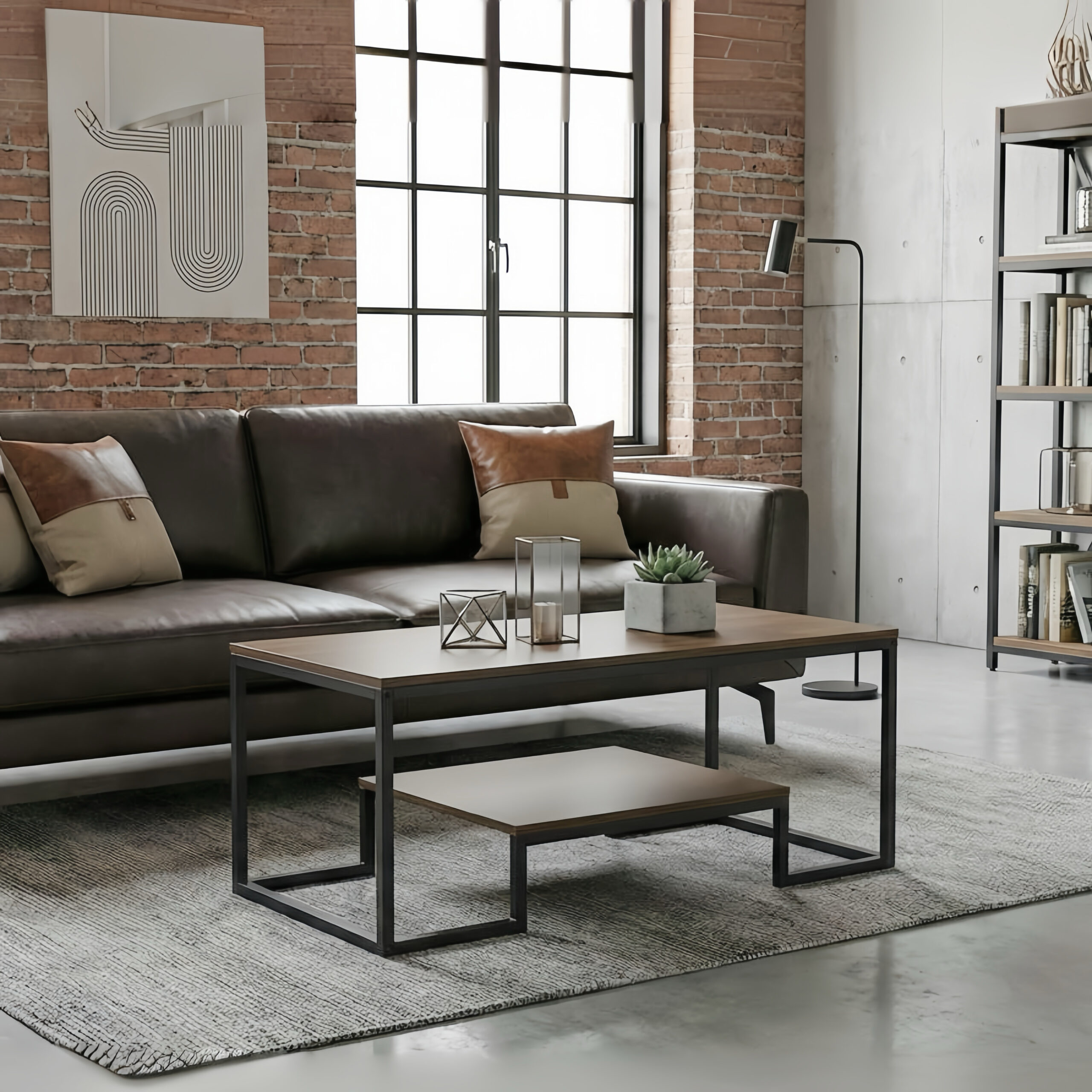 Alivio 2-Tier Modern Industrial Coffee Table with Metal Frame & Glass Top – Dual Storage Shelves, Sturdy Center Table for Living Room, Home & Office - Image 5