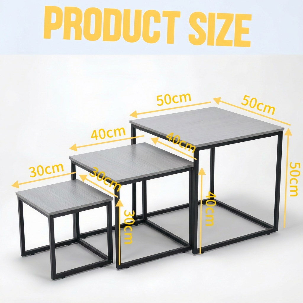 Alivio Industrial Nesting Coffee Tables with Sturdy Metal Base & Wood Finish Tops – Compact Space-Saving Center Table - Image 9