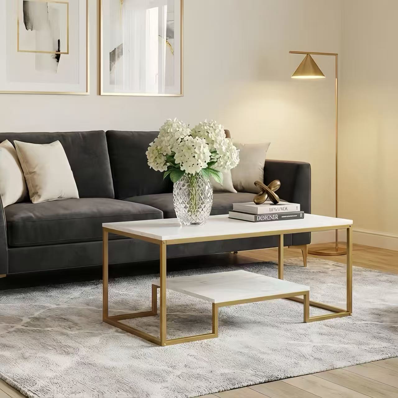 Alivio 2-Tier Modern Industrial Coffee Table with Metal Frame & Glass Top – Dual Storage Shelves, Sturdy Center Table for Living Room, Home & Office - Image 30