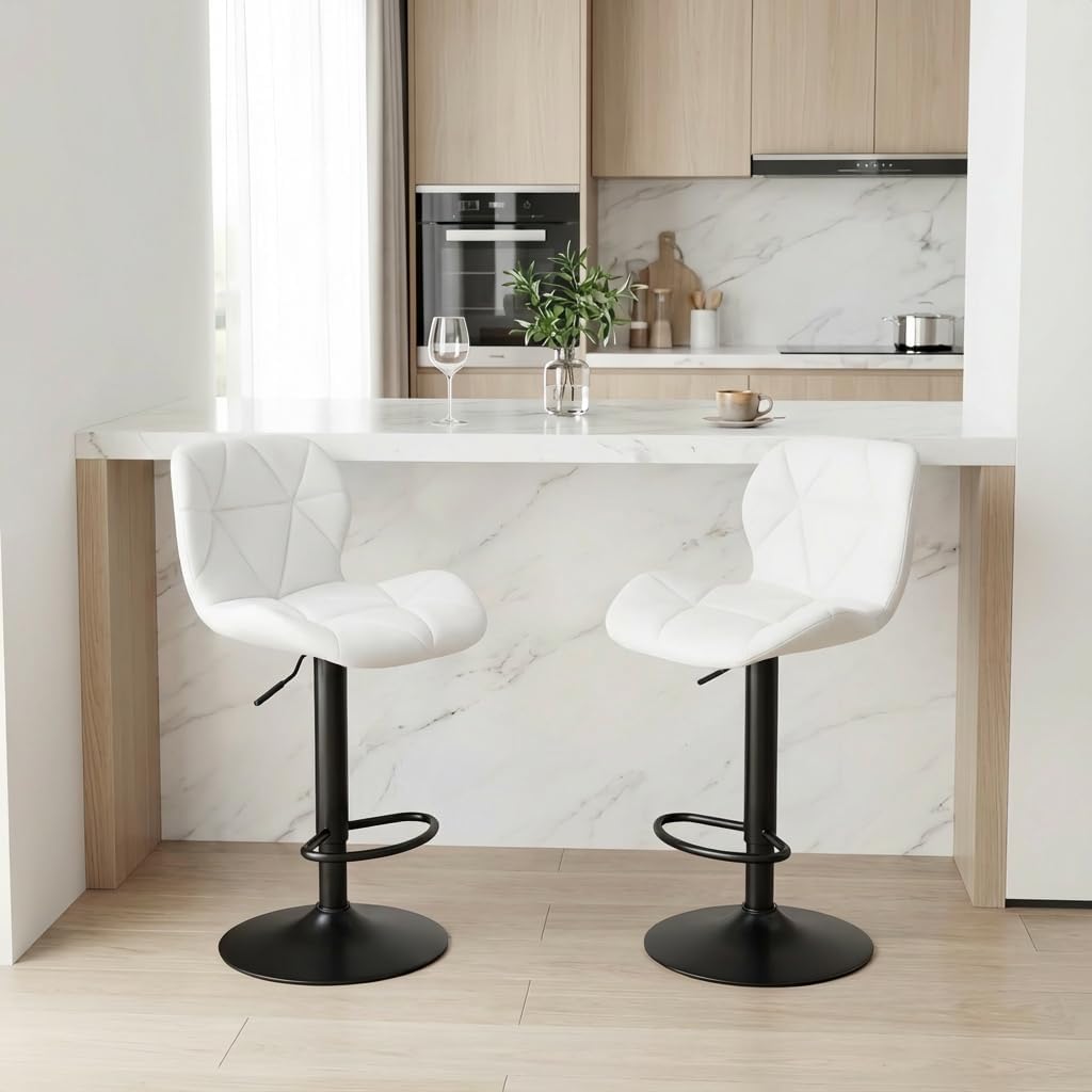 Alivio Adjustable Bar Stool with Backrest, Modern Faux Leather Bar Chairs with 360 Degree Swivel, Hydraulic Height Adjustment, Footrest & Heavy Metal Base (Set of 2) - Image 26