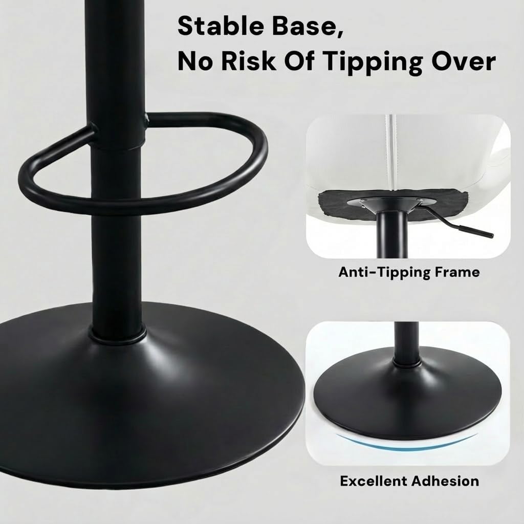 Alivio Adjustable Bar Stool with Backrest, Modern Faux Leather Bar Chairs with 360 Degree Swivel, Hydraulic Height Adjustment, Footrest & Heavy Metal Base (Set of 2) - Image 23