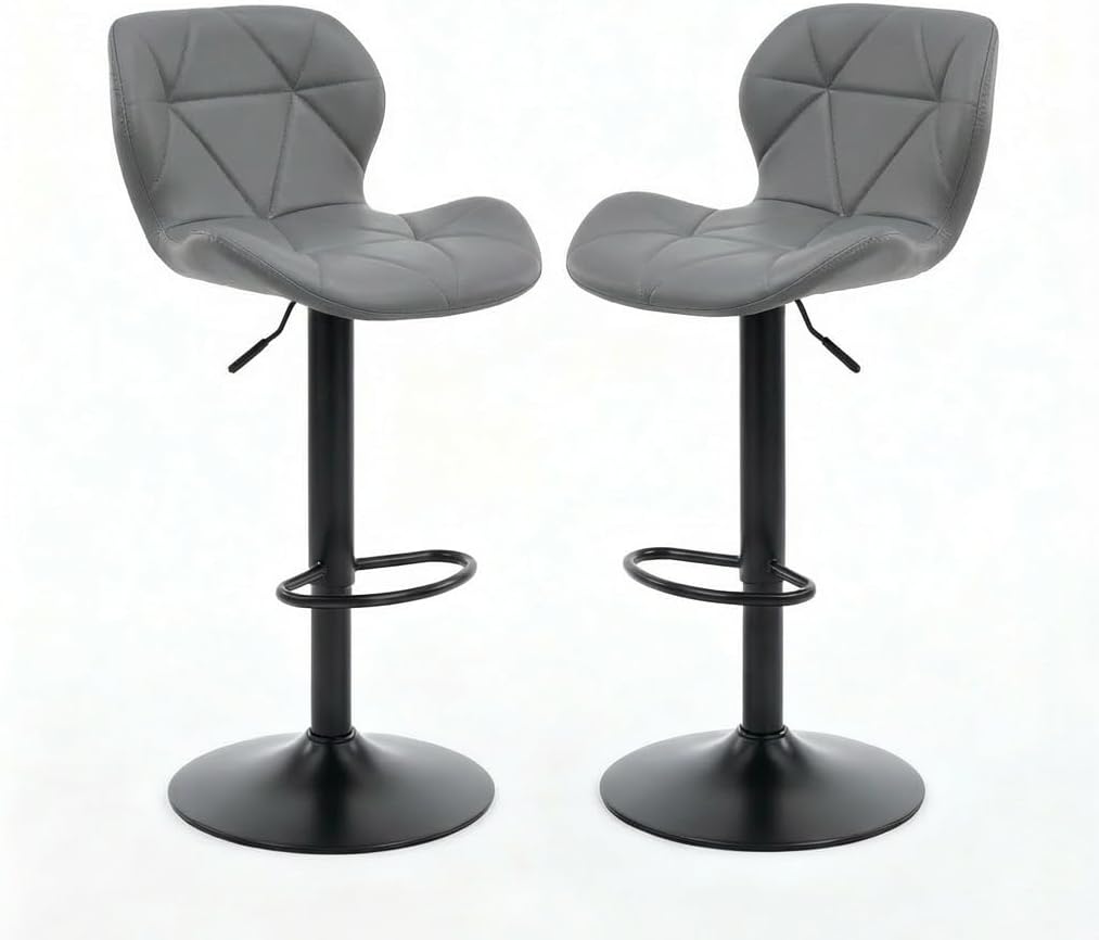 Alivio Adjustable Bar Stool with Backrest, Modern Faux Leather Bar Chairs with 360 Degree Swivel, Hydraulic Height Adjustment, Footrest & Heavy Metal Base (Set of 2) - Image 4