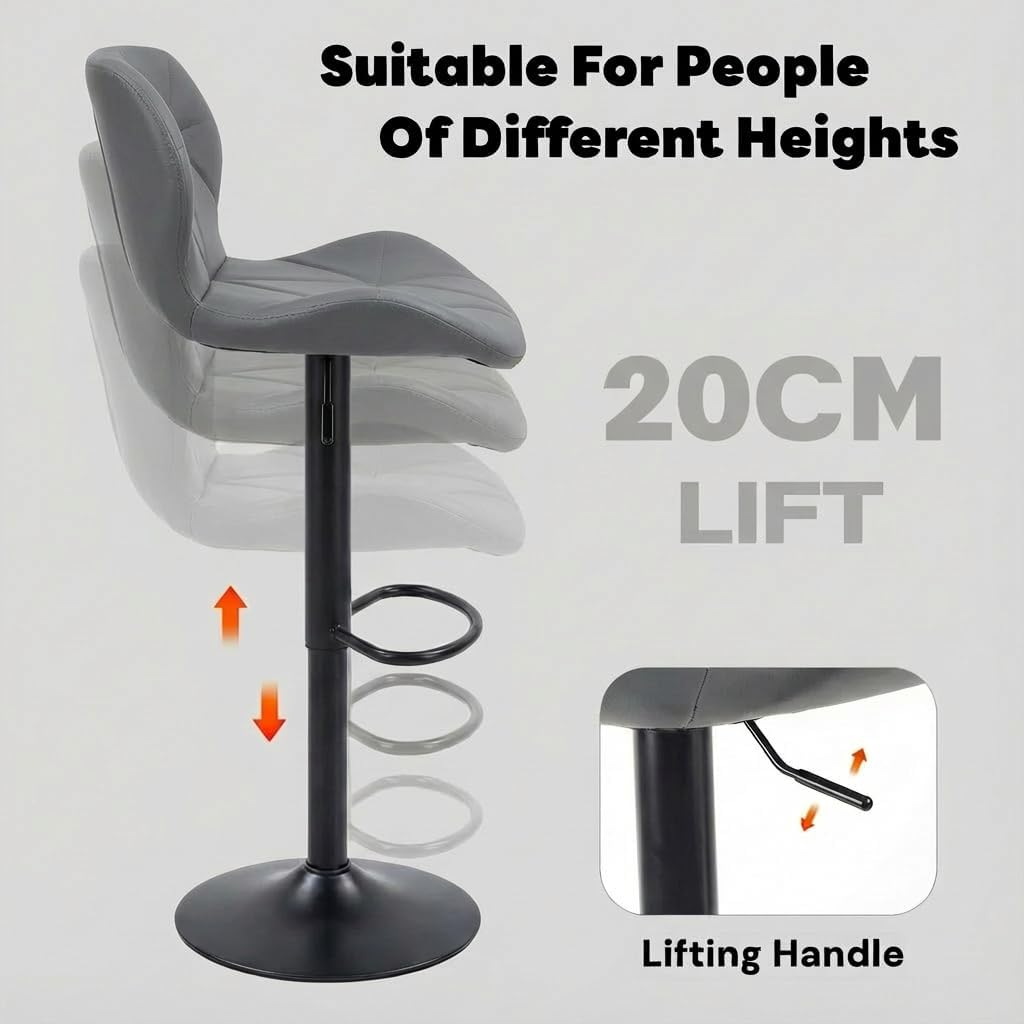 Alivio Adjustable Bar Stool with Backrest, Modern Faux Leather Bar Chairs with 360 Degree Swivel, Hydraulic Height Adjustment, Footrest & Heavy Metal Base (Set of 2) - Image 6