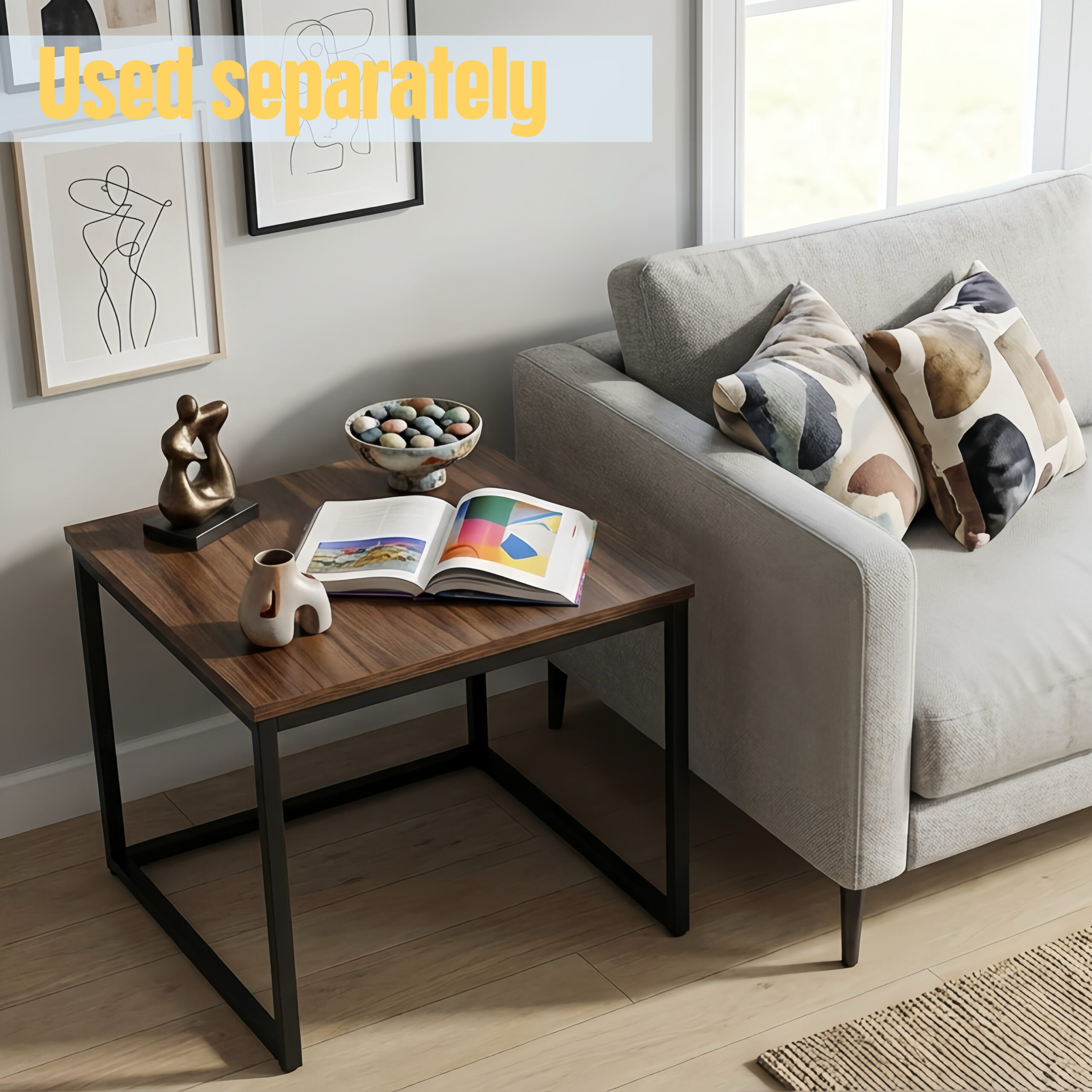 Alivio Industrial Nesting Coffee Tables with Sturdy Metal Base & Wood Finish Tops – Compact Space-Saving Center Table - Image 15