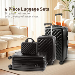 Alivio 4 Piece Luggage Set, Lightweight Hard Shell ABS Suitcase, 3-Stage Adjustable Telescopic Handle Trolley 14, 20, 24, 28in (Pack of 4 Pc) Black / Blue / RoseGold