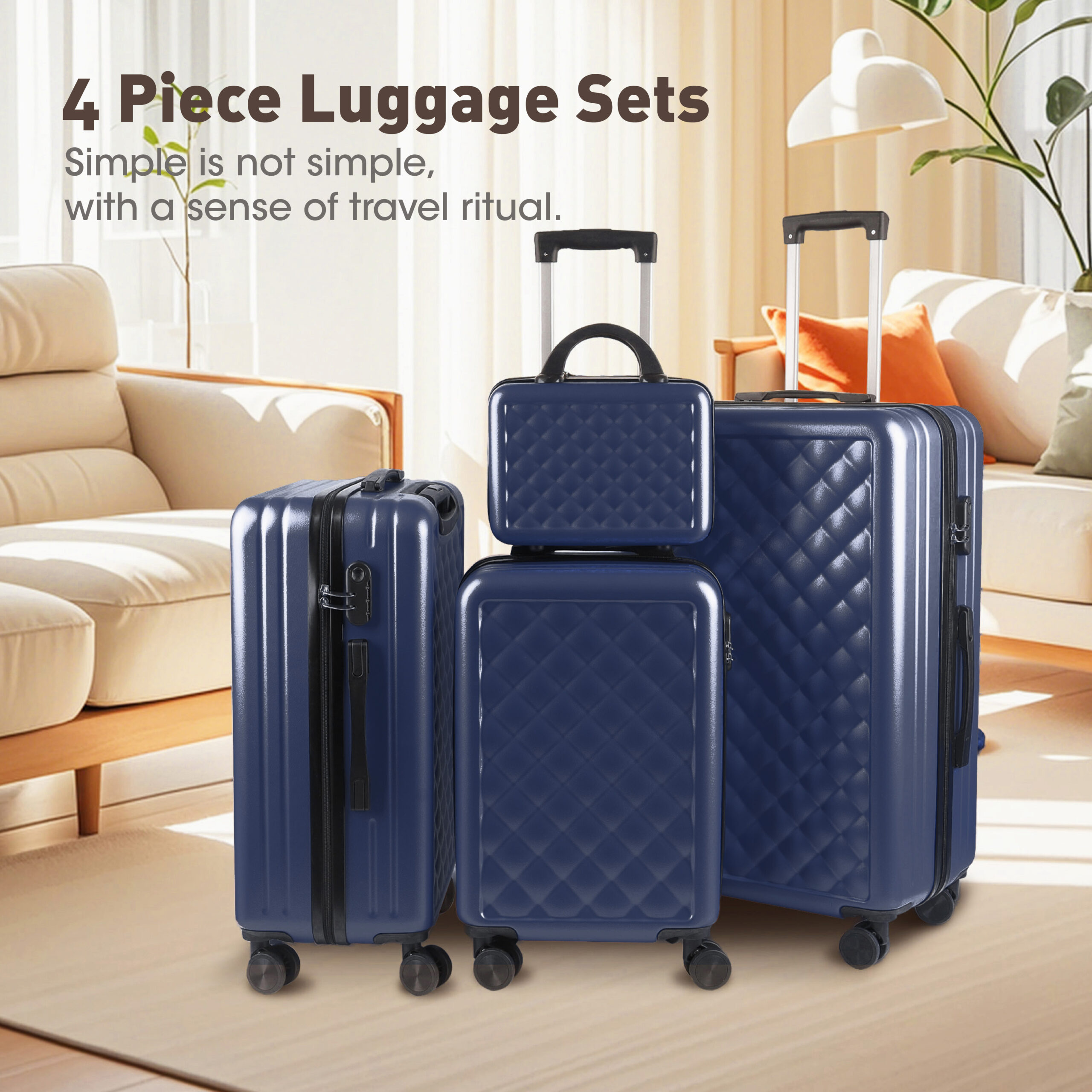 Alivio 4 Piece Luggage Set, Lightweight Hard Shell ABS Suitcase, 3-Stage Adjustable Telescopic Handle Trolley 14, 20, 24, 28in (Pack of 4 Pc) Black / Blue / RoseGold - Image 13