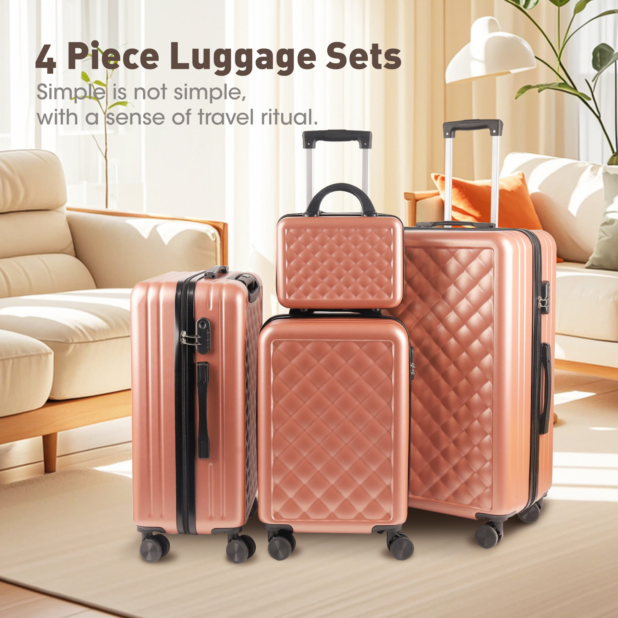 Alivio 4 Piece Luggage Set, Lightweight Hard Shell ABS Suitcase, 3-Stage Adjustable Telescopic Handle Trolley 14, 20, 24, 28in (Pack of 4 Pc) Black / Blue / RoseGold - Image 20