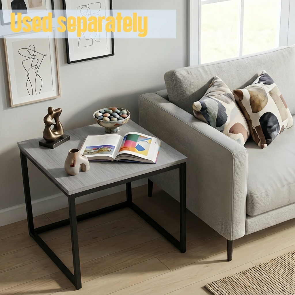 Alivio Industrial Nesting Coffee Tables with Sturdy Metal Base & Wood Finish Tops – Compact Space-Saving Center Table - Image 10