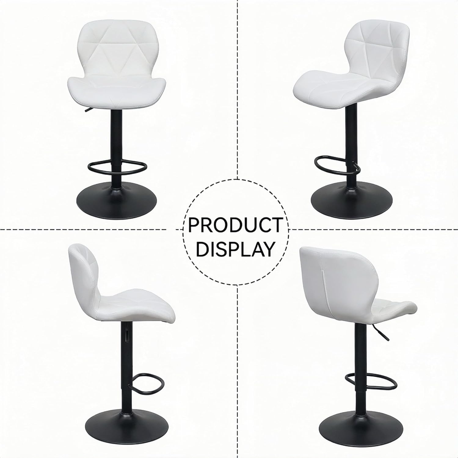 Alivio Adjustable Bar Stool with Backrest, Modern Faux Leather Bar Chairs with 360 Degree Swivel, Hydraulic Height Adjustment, Footrest & Heavy Metal Base (Set of 2) - Image 11