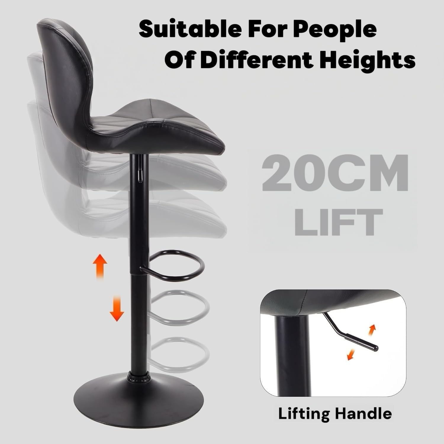 Alivio Adjustable Bar Stool with Backrest, Modern Faux Leather Bar Chairs with 360 Degree Swivel, Hydraulic Height Adjustment, Footrest & Heavy Metal Base (Set of 2) - Image 13