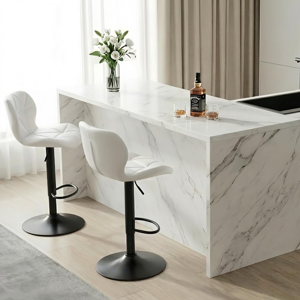 Alivio Adjustable Bar Stool with Backrest, Modern Faux Leather Bar Chairs with 360 Degree Swivel, Hydraulic Height Adjustment, Footrest & Heavy Metal Base (Set of 2) - Image 9