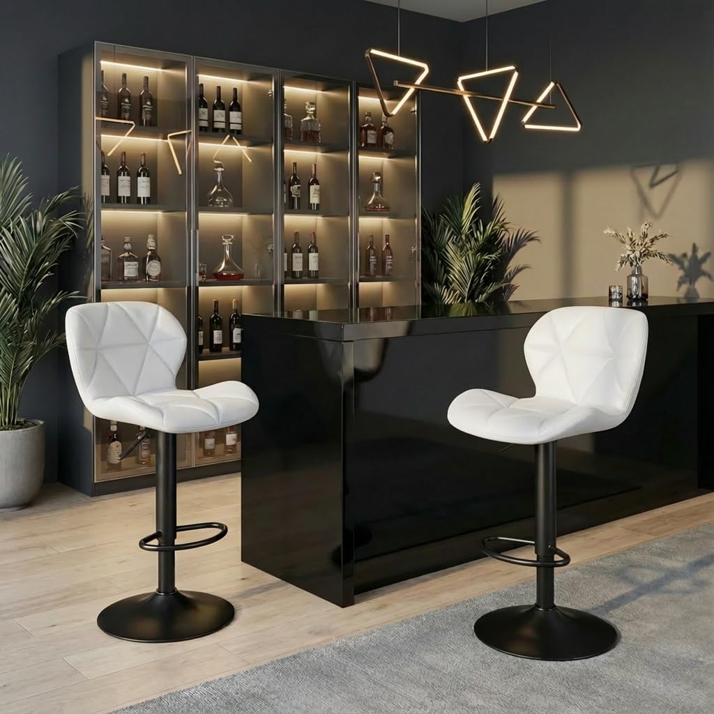 Alivio Adjustable Bar Stool with Backrest, Modern Faux Leather Bar Chairs with 360 Degree Swivel, Hydraulic Height Adjustment, Footrest & Heavy Metal Base (Set of 2) - Image 10