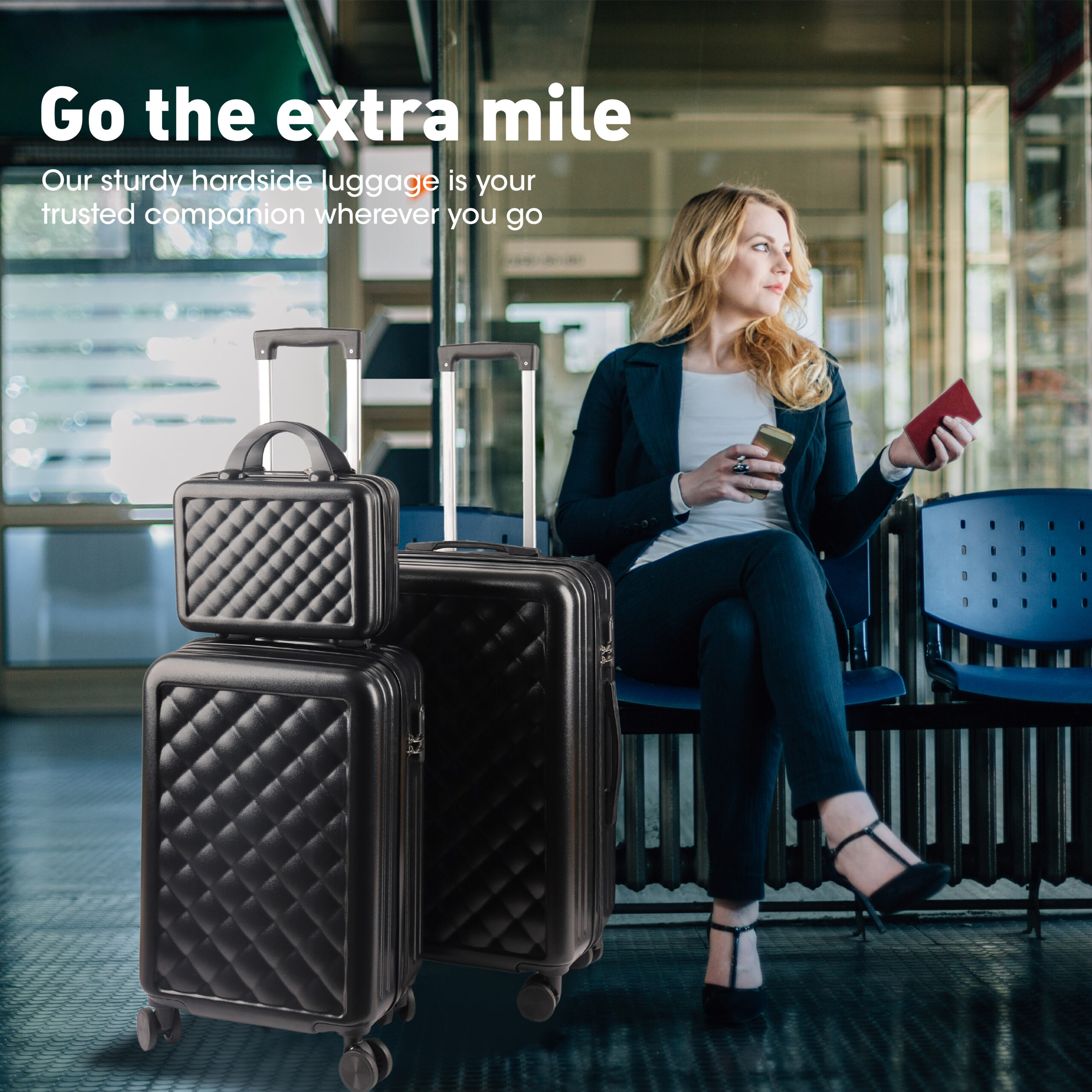 Alivio 4 Piece Luggage Set, Lightweight Hard Shell ABS Suitcase, 3-Stage Adjustable Telescopic Handle Trolley 14, 20, 24, 28in (Pack of 4 Pc) Black / Blue / RoseGold - Image 7