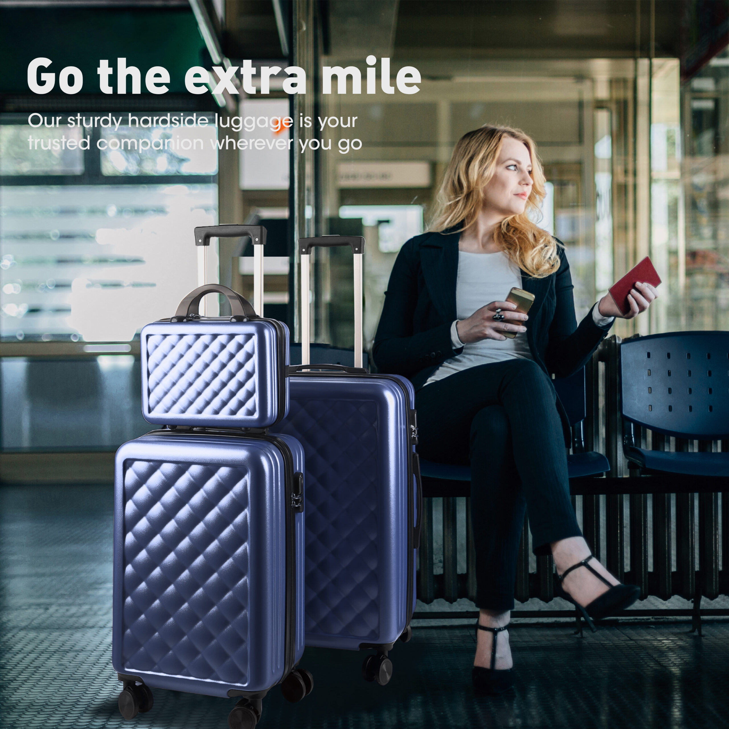 Alivio 4 Piece Luggage Set, Lightweight Hard Shell ABS Suitcase, 3-Stage Adjustable Telescopic Handle Trolley 14, 20, 24, 28in (Pack of 4 Pc) Black / Blue / RoseGold - Image 14