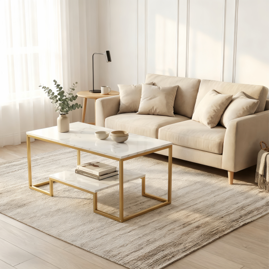 Alivio 2-Tier Modern Industrial Coffee Table with Metal Frame & Glass Top – Dual Storage Shelves, Sturdy Center Table for Living Room, Home & Office - Image 32