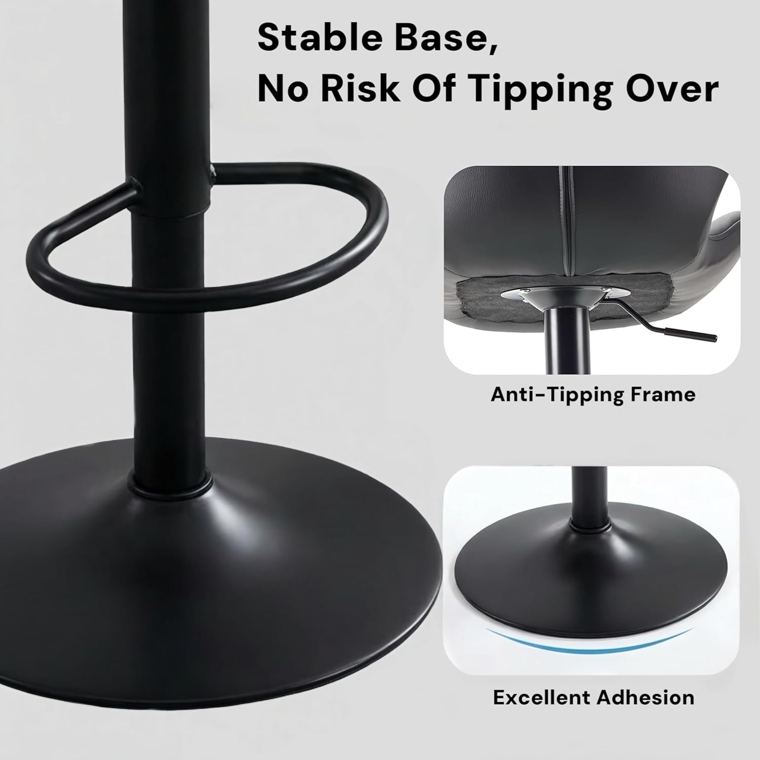 Alivio Adjustable Bar Stool with Backrest, Modern Faux Leather Bar Chairs with 360 Degree Swivel, Hydraulic Height Adjustment, Footrest & Heavy Metal Base (Set of 2) - Image 16