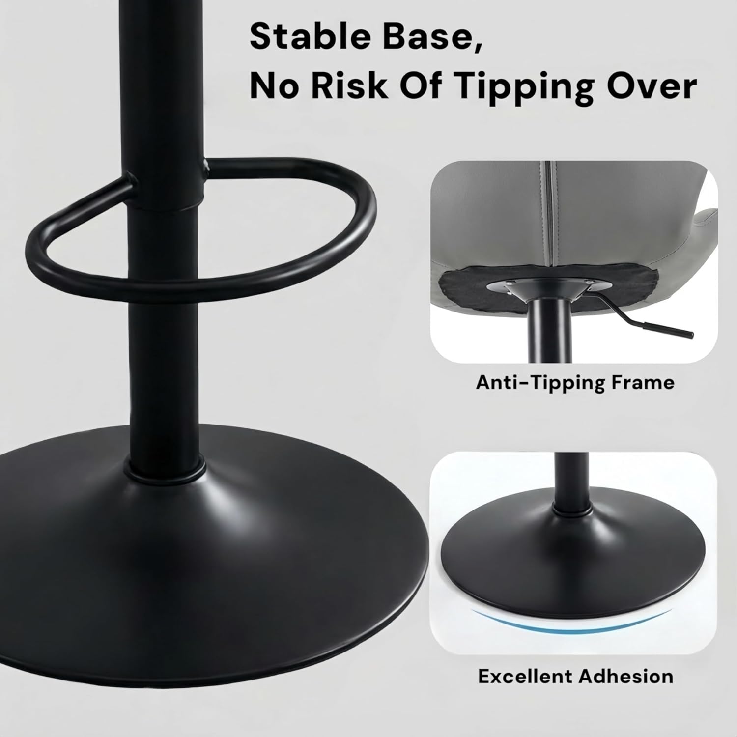 Alivio Adjustable Bar Stool with Backrest, Modern Faux Leather Bar Chairs with 360 Degree Swivel, Hydraulic Height Adjustment, Footrest & Heavy Metal Base (Set of 2) - Image 19