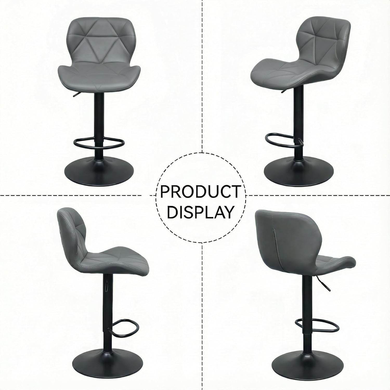 Alivio Adjustable Bar Stool with Backrest, Modern Faux Leather Bar Chairs with 360 Degree Swivel, Hydraulic Height Adjustment, Footrest & Heavy Metal Base (Set of 2) - Image 20